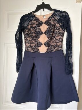 Charlotte Russe Nude and Navy Lace Dress